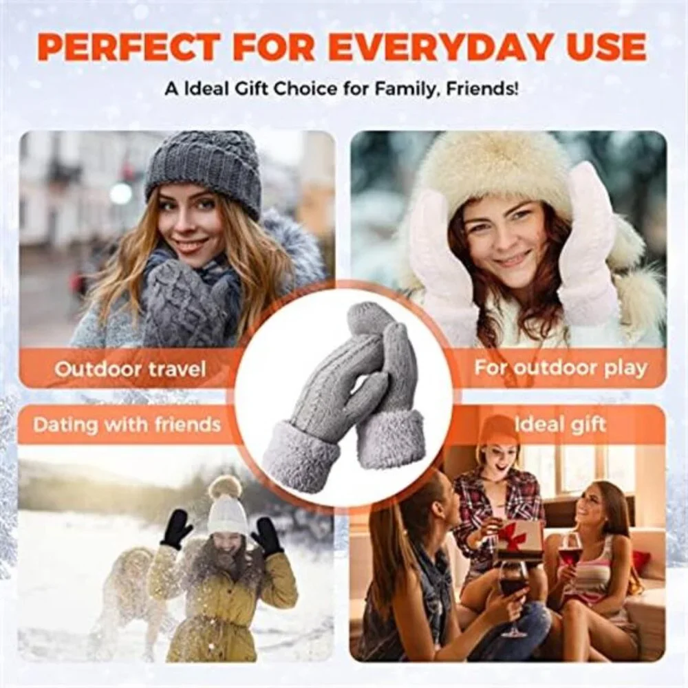 Women's Winter Warm Mittens Cozy Thick Knitted Gloves
